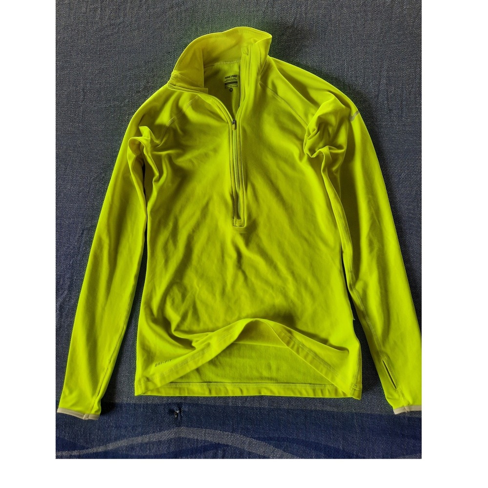 Nike Pro Dri-FIT Women Medium Half Zip Up Long Sleeve Running Top Volt Yellow